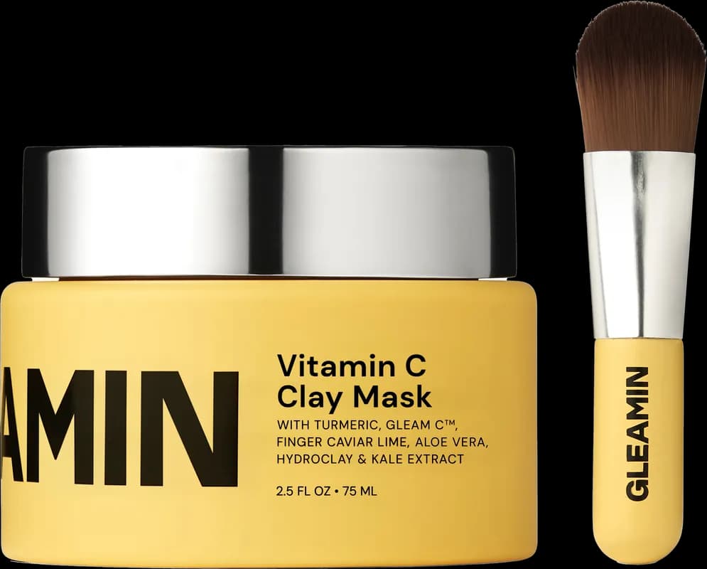 Gleamin Vitamin C Clay Mask jar with brush
