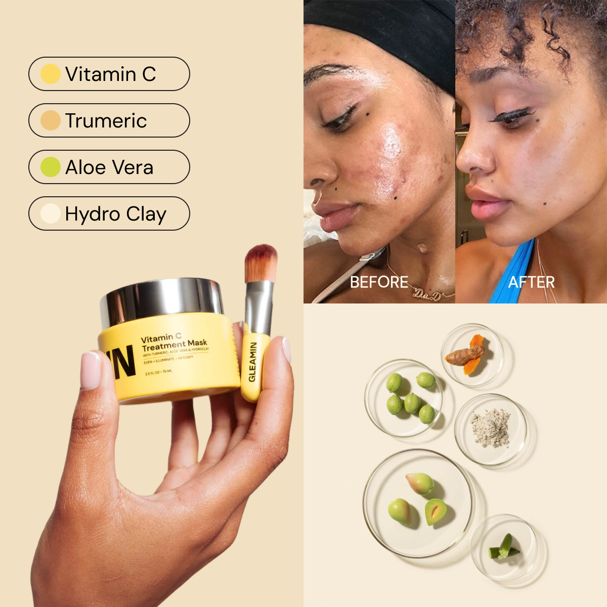 Shop Gleamin's best selling face mask and receive 25% off plus free shipping for a limited time.